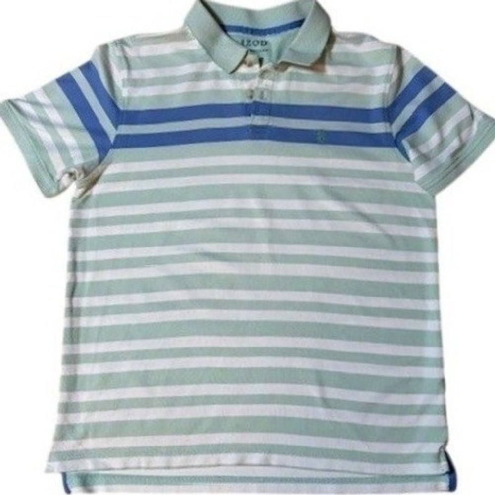 IZOD Mens Short Sleeve Striped Polo‎ Shirt Seafoam Green Blue White XL